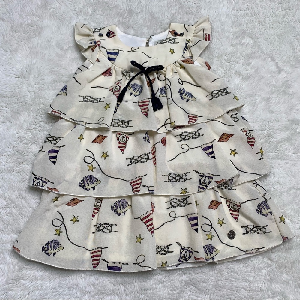 Pili Carrera Girl's White Sailor Nautical Ruffle Sleeveless Tiered Dress Size 2